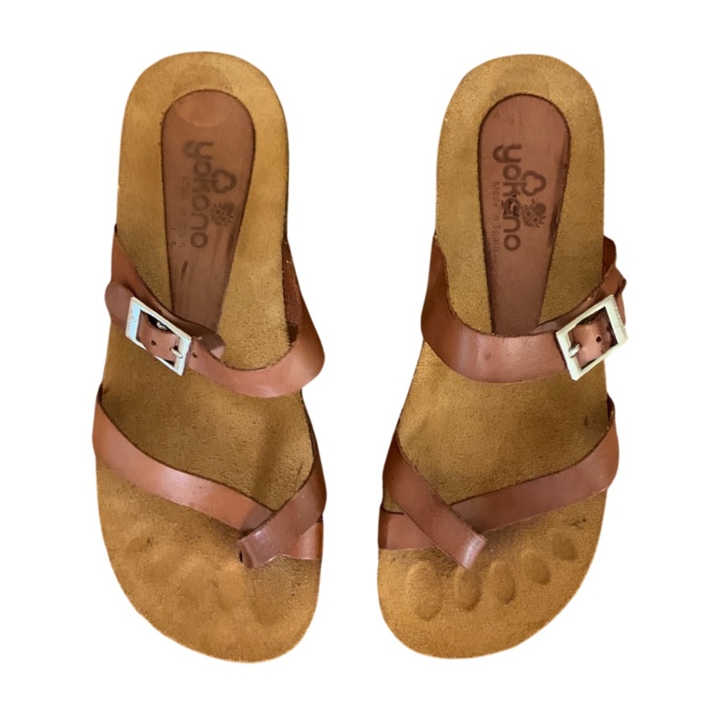 YOKONO Women’s Brown Strappy Leather Flat Sandals Slides Made in Spain 8